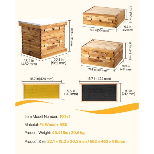 VEVOR Bee Hive 20 Frame Bee Hives Starter Kit, Beeswax Coated Fir