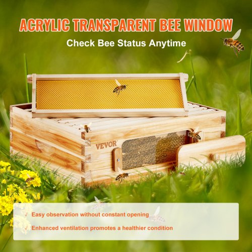 VEVOR Bee Hive Medium Box Starter Kit, 100% Beeswax Coated Natural ...