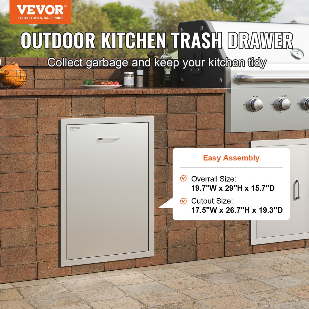 VEVOR Pull Out Trash Drawer 19.7W x 26.5H Inch Outdoor Kitchen Drawers ...