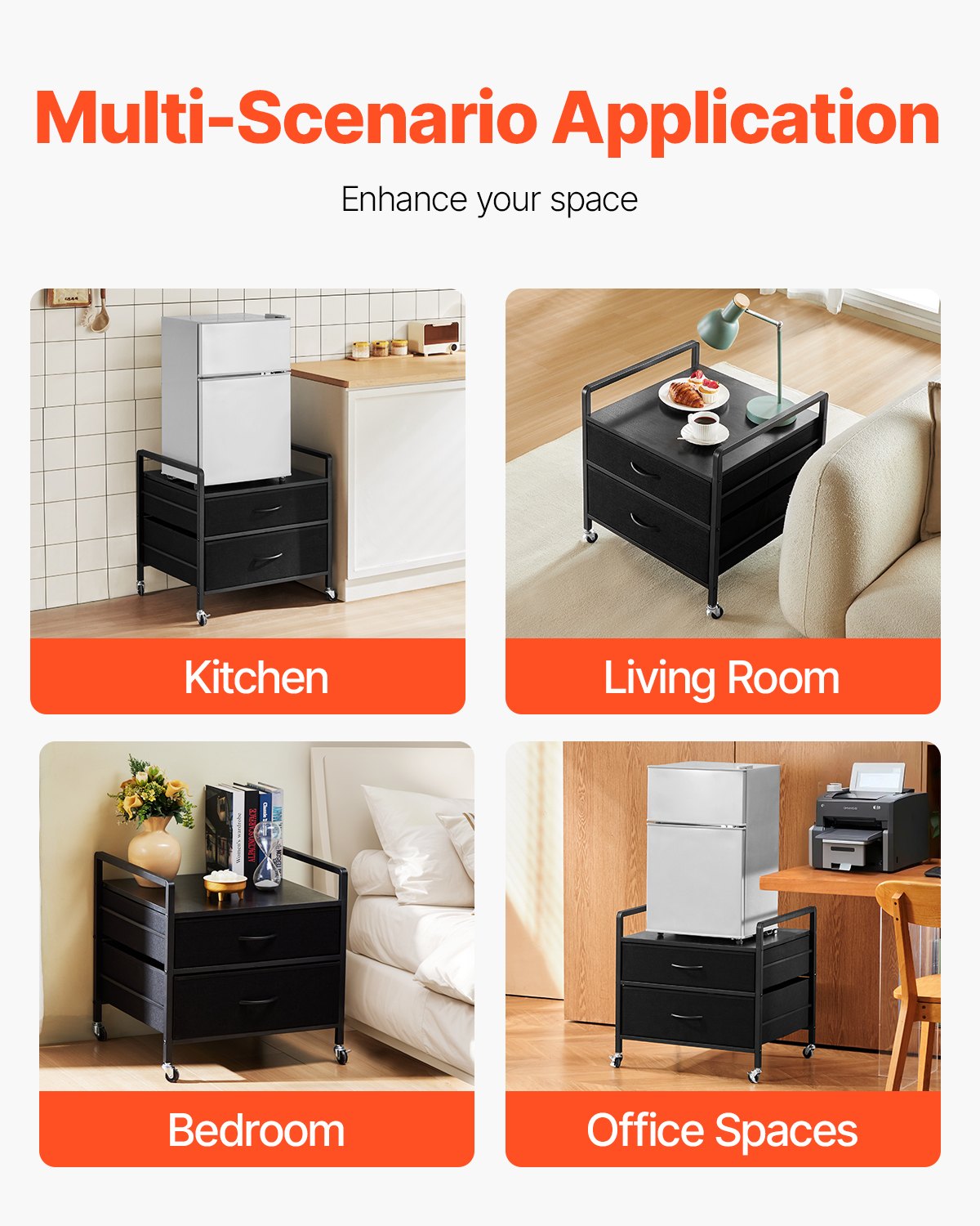 VEVOR Table for Mini Fridge - 530 × 522 mm, 4 Swivel