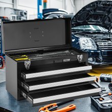 VEVOR Metal Tool Box, 8.6-inch, Portable Metal Tool Box With 3 Drawers, Small Tool Chest With EVA Liners And PP Feet Pads,Heavy-Duty Steel With Ball Bearing Opening And Powder Coated Finish,Black - View #10
