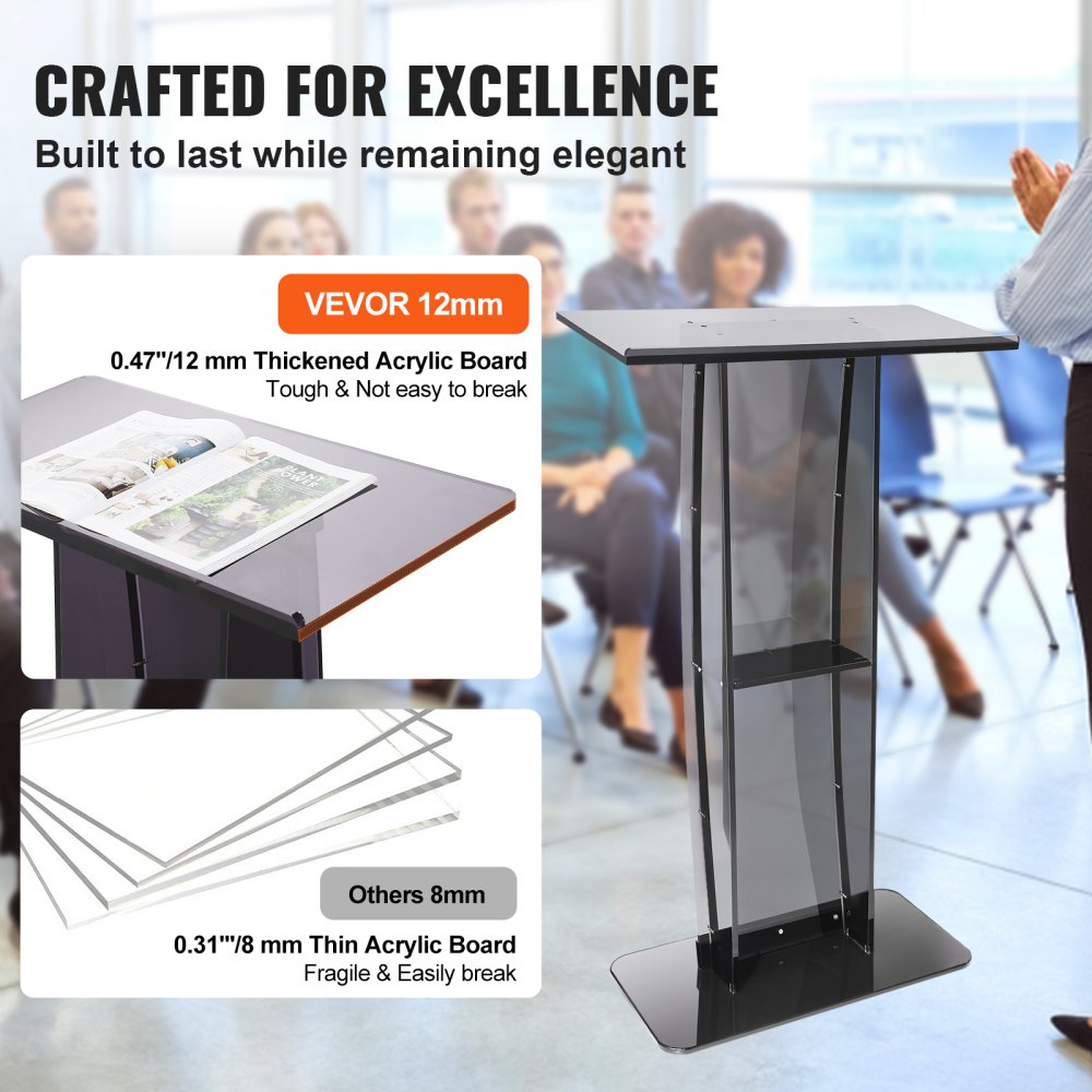 VEVOR Acrylic Podium, 47" Acrylic Podium Stand With Wide Reading ...