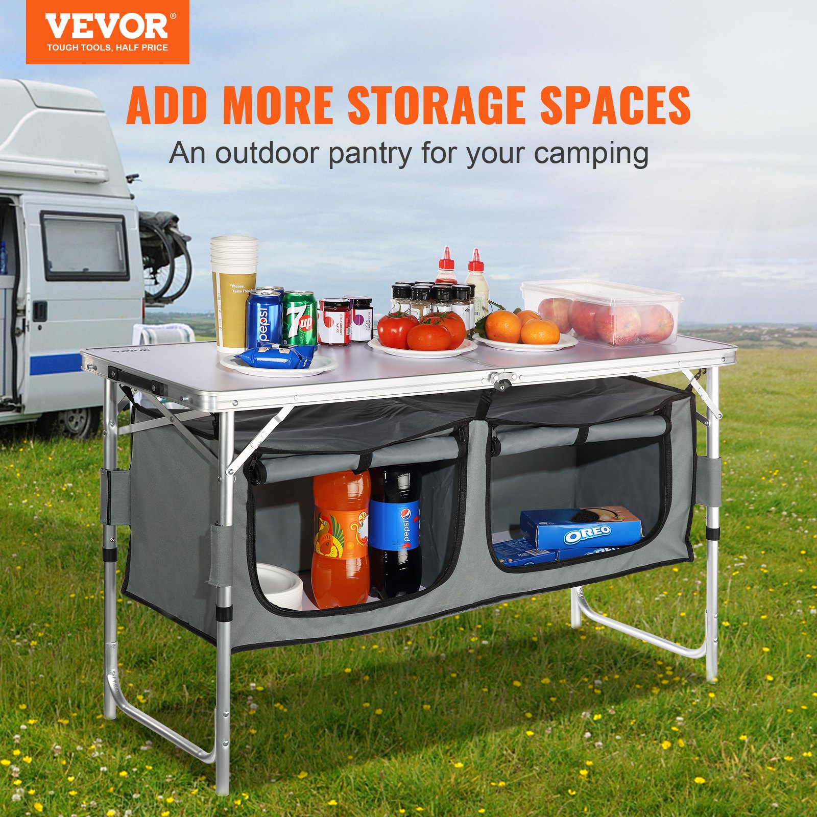 VEVOR Camping Kitchen Table, Quick setup Folding Camping Table, 3