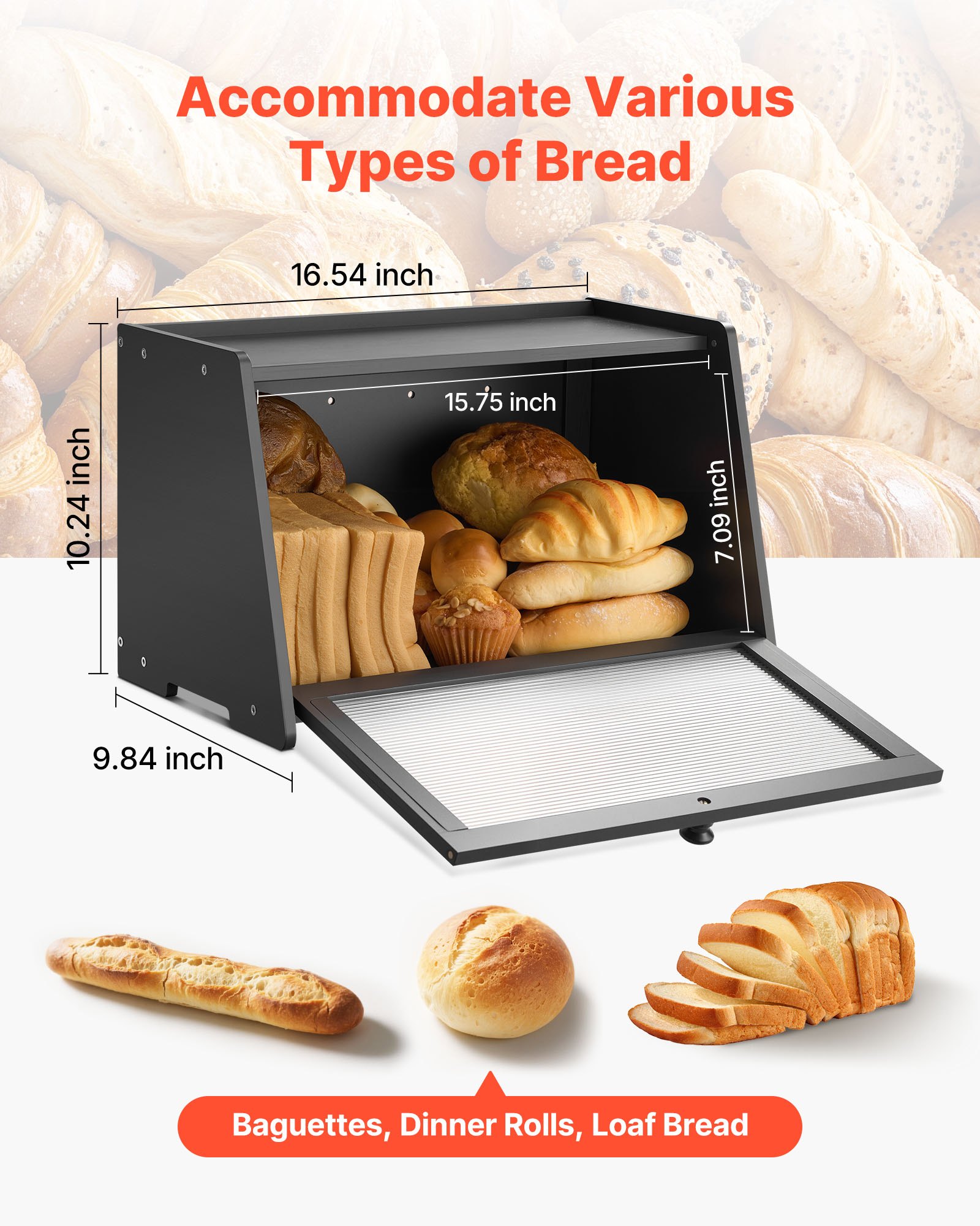 VEVOR Bread Box for Kitchen Counter – 16.5