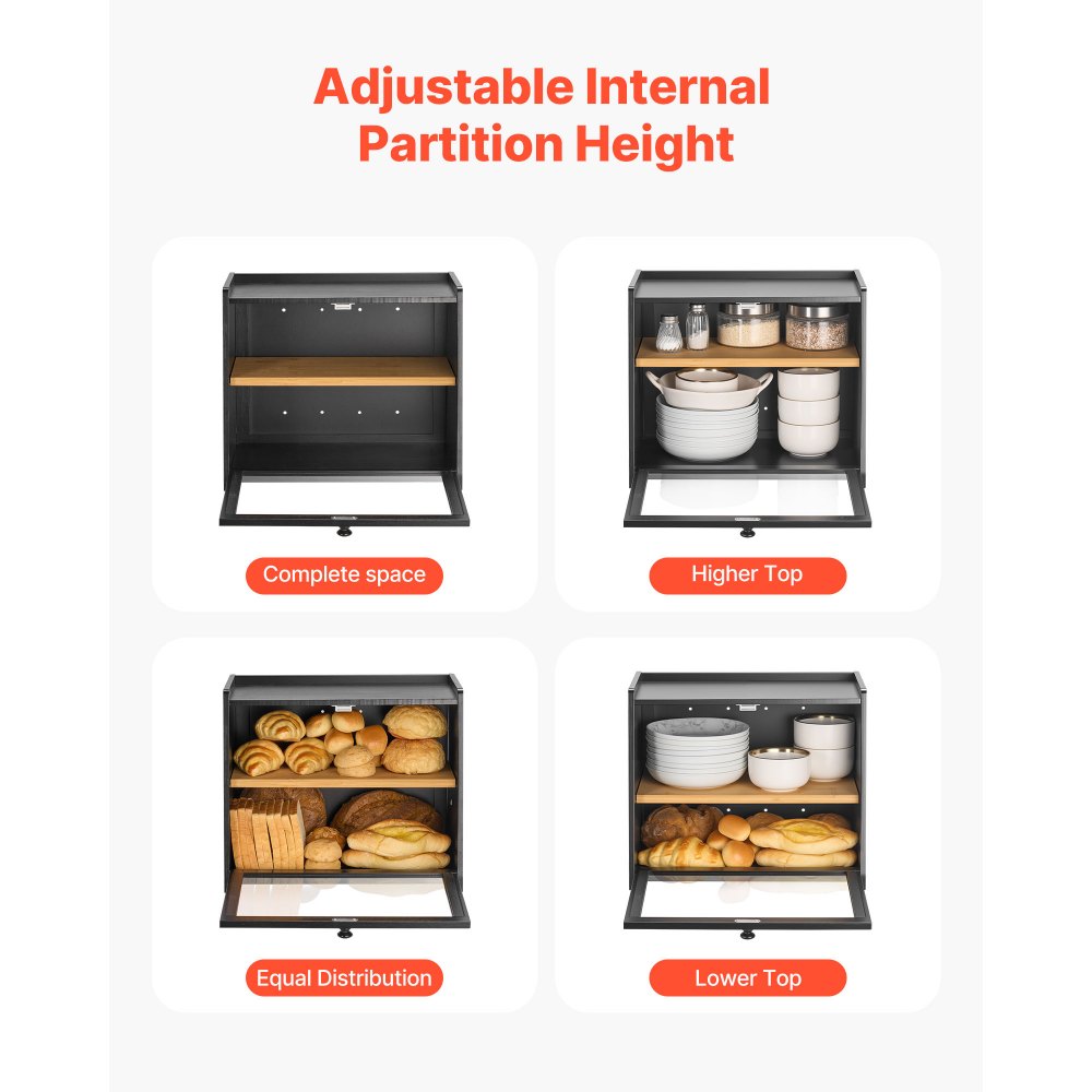 VEVOR Double Layer Bread Box - 3-step Assembly, 15.75” Cap