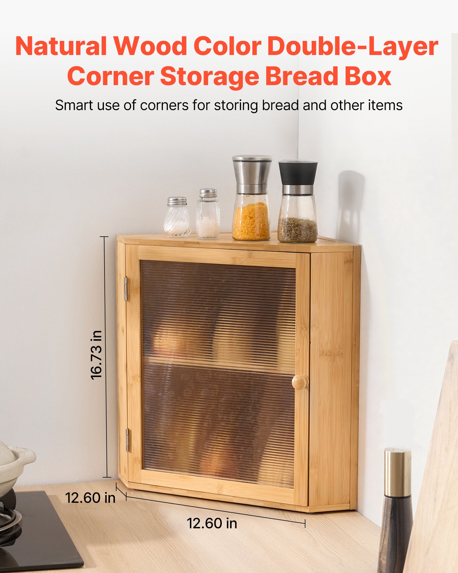 VEVOR Bread Box For Counter: Double Layer Bamboo Storage Bin