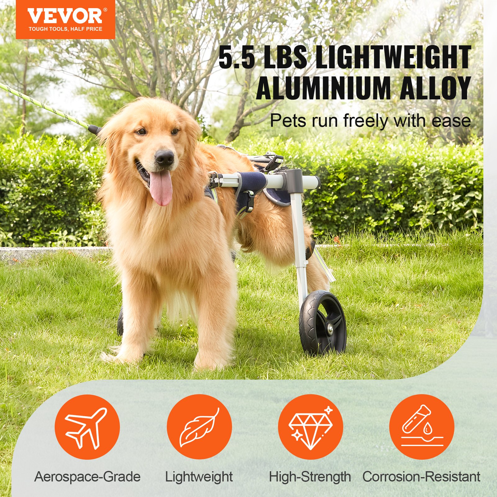 Weak Pets VEVOR 2 Wheels Dog Wheelchair for Back Legs, Pet Wheelchair Lightweight ...