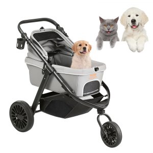 VEVOR Pet Stroller, 3 PU Wheels Dog Stroller Rotate with Brakes, 75 lbs ...