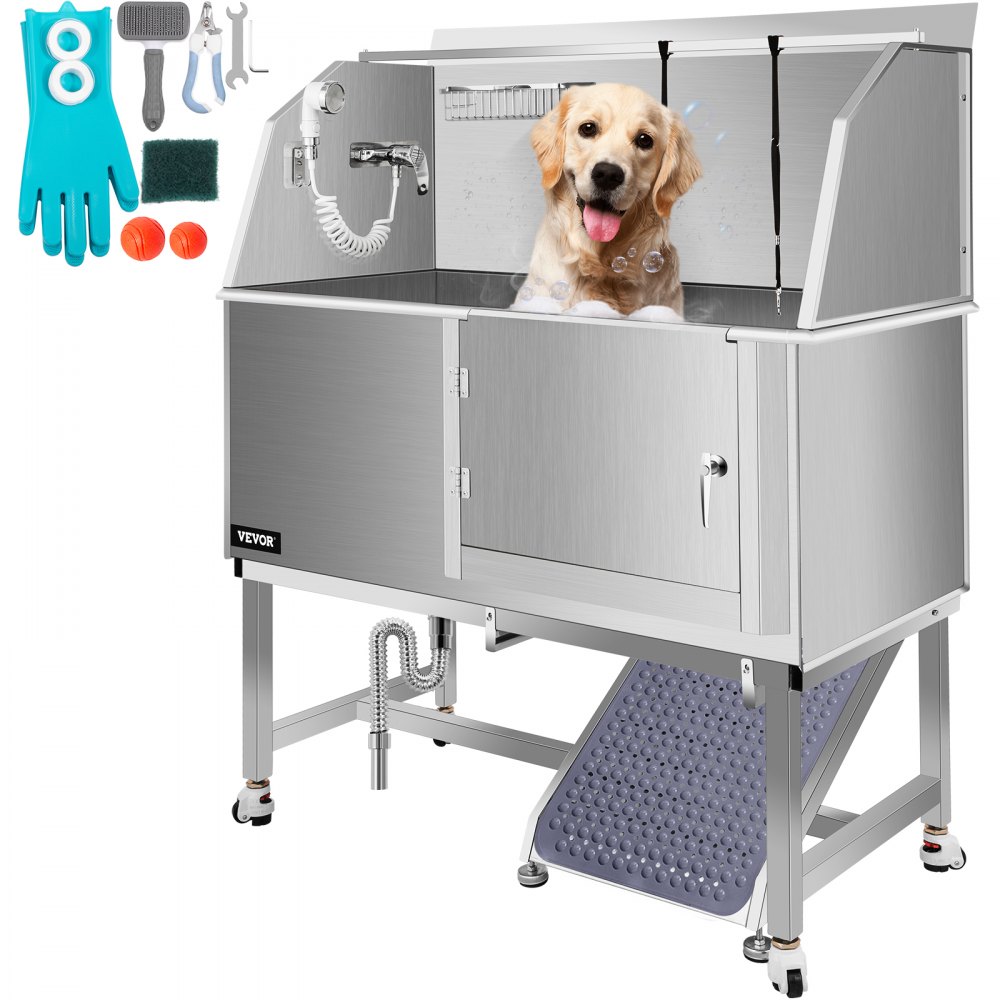 VEVOR Dog Grooming Tub, 50" R Pet Wash Station, Professional Stainless