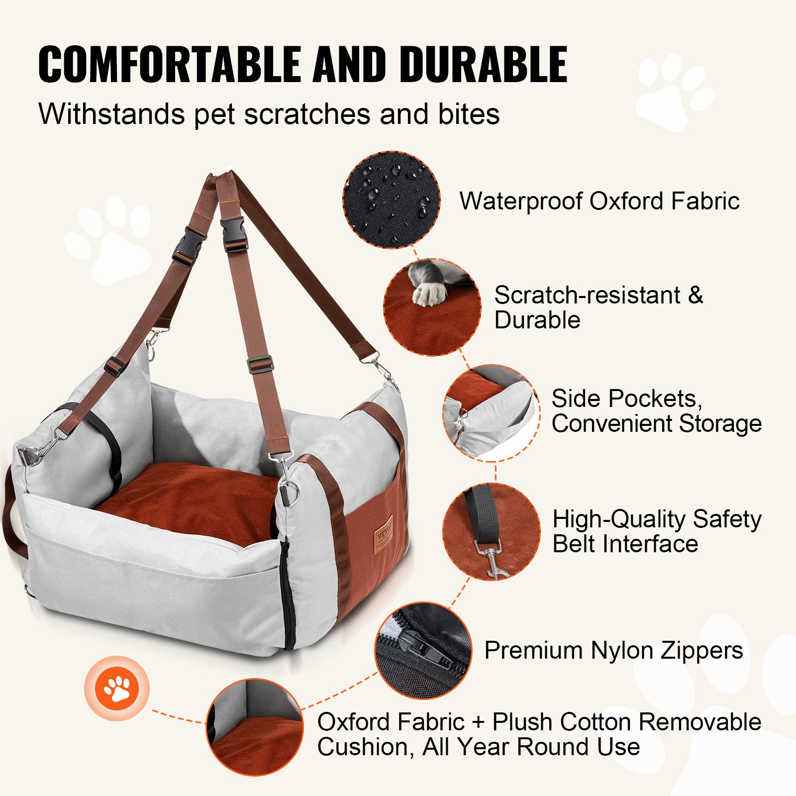 Dog Booster Car Seat For Small/Medium Dogs Up To 55 Lbs - Dark Gray, Oxford Fabric 3 thumbnail image