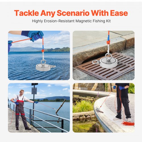 2000 LBS Strong Fishing Magnet Kit Double Sided Pull Force and Rope ...