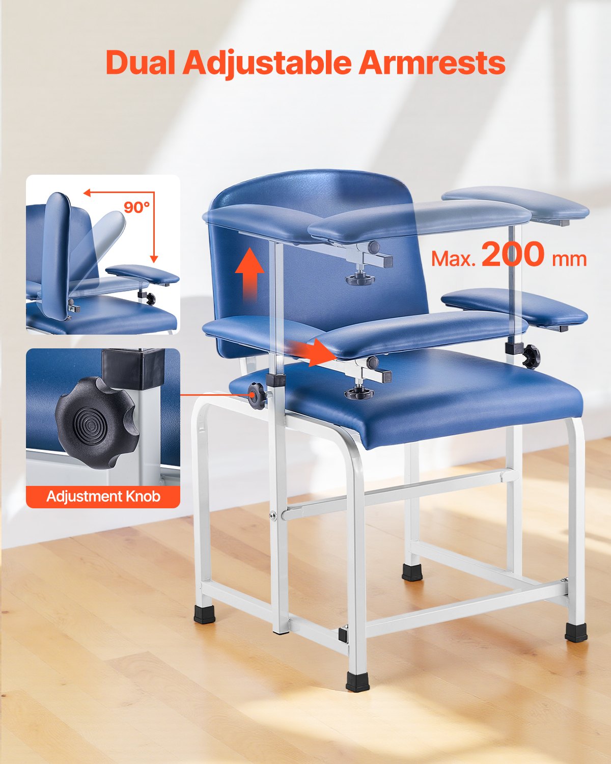 VEVOR Phlebotomy Chair, Blood Draw Chair with Adjustable Armrests and ...