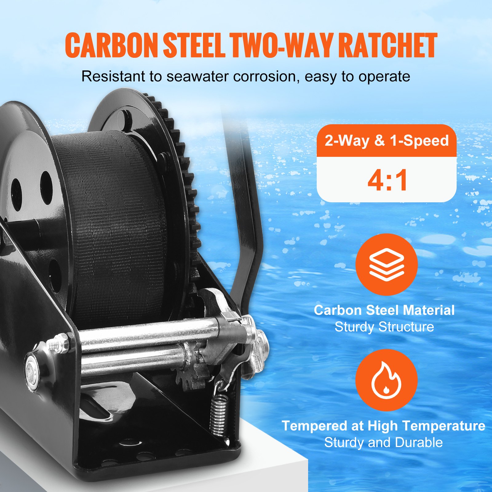 VEVOR Hand Winch, 1600 lbs Pulling Capacity, Boat Trailer Winch Heavy Duty Rope Crank with 33 ft