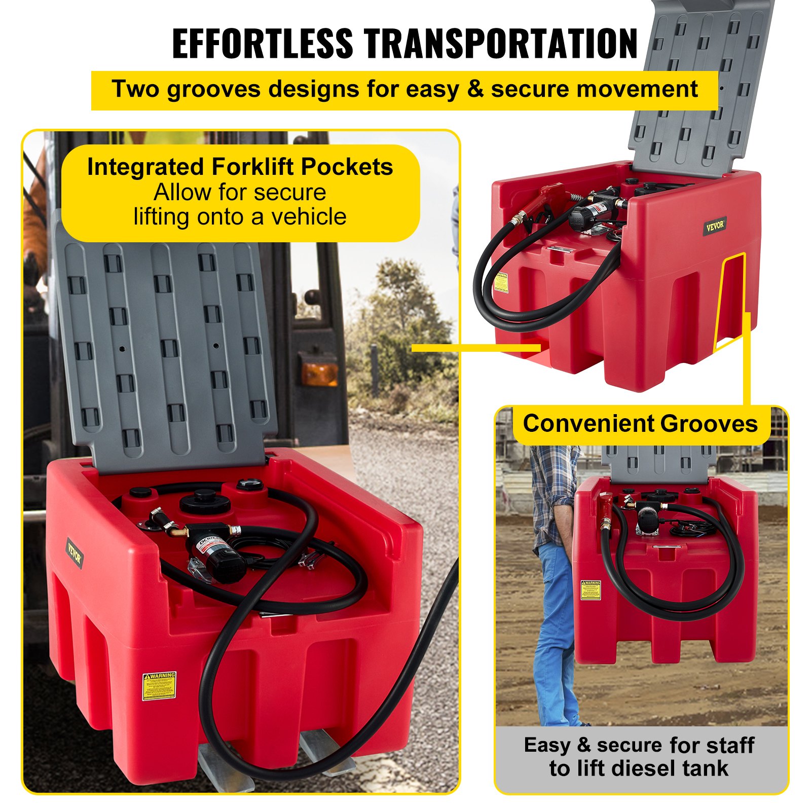 58 Gallon Portable Diesel Fuel Tank With 12V Electric Transfer Pump - 140W, 10.6 GPM
