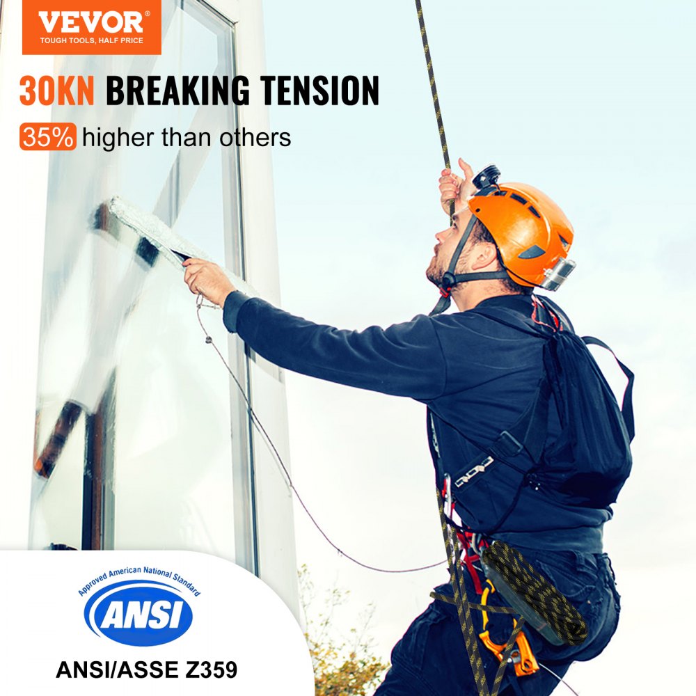 VEVOR Vertical Lifeline Assembly, 0.55'' x 100' Fall Protection Rope ...