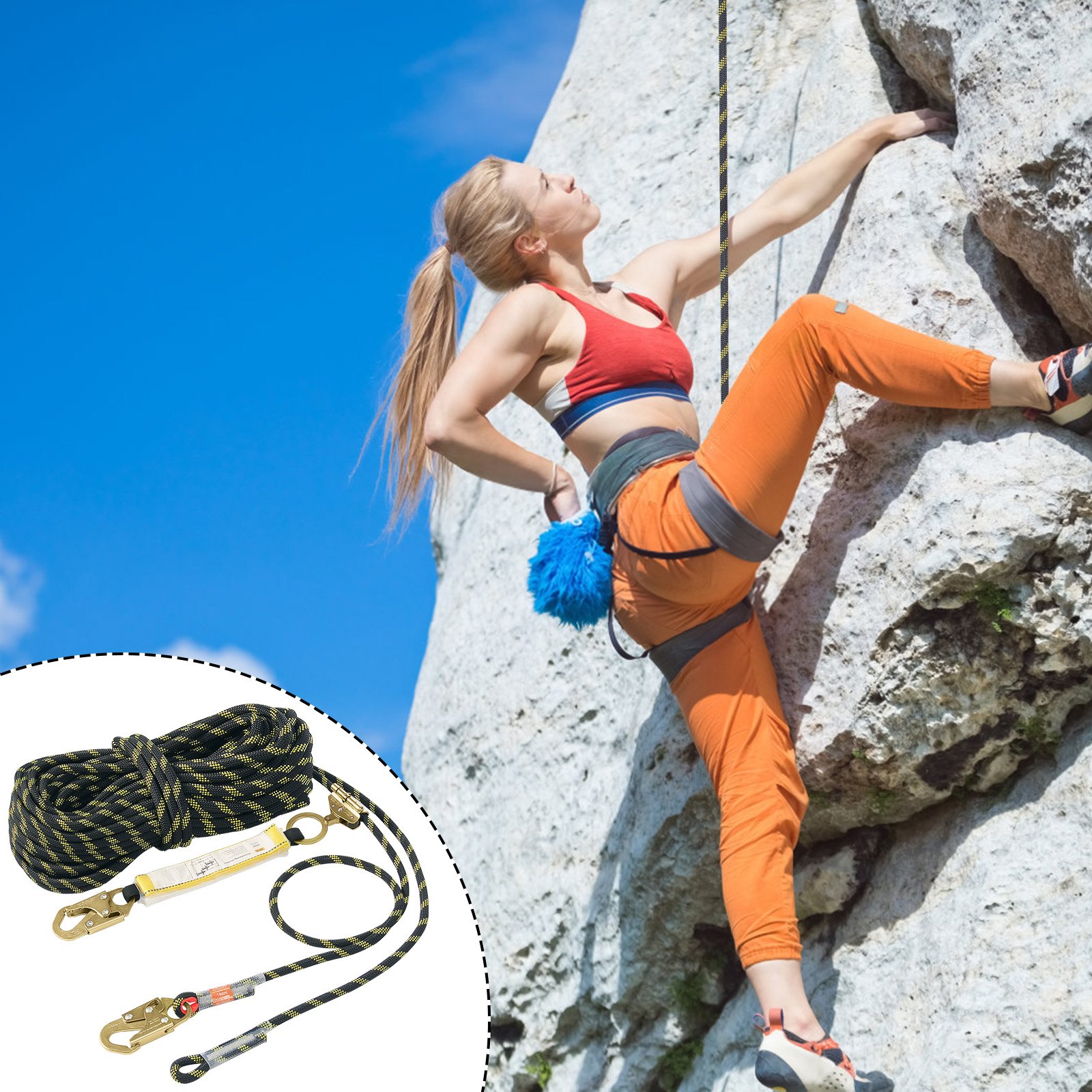 VEVOR Vertical Lifeline, 150ft (45.7m) Outdoor Climbing Rope 30KN ...