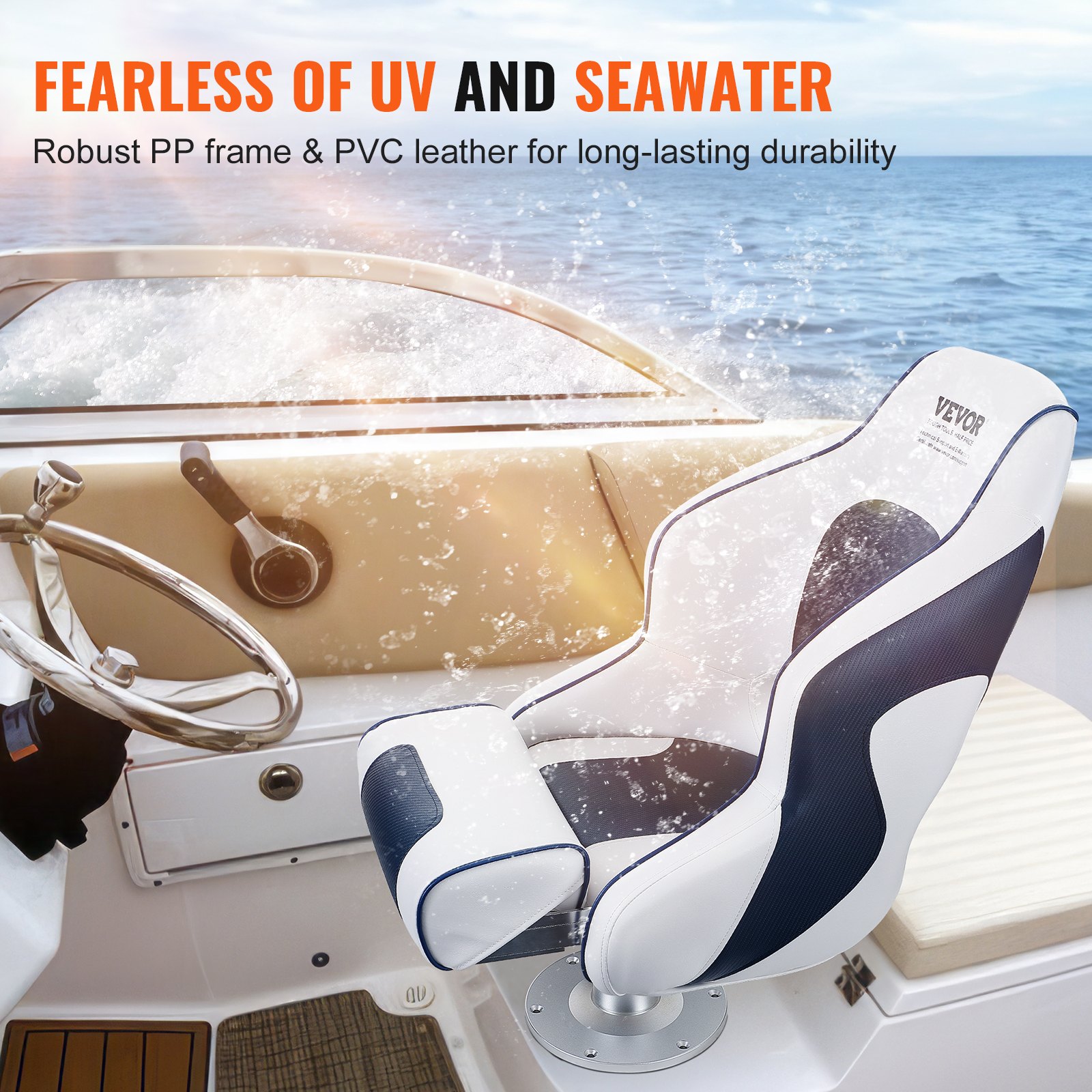 VEVOR Captain Bucket Seat Boat Seat, Flip Up Boat Seat, with Thickened