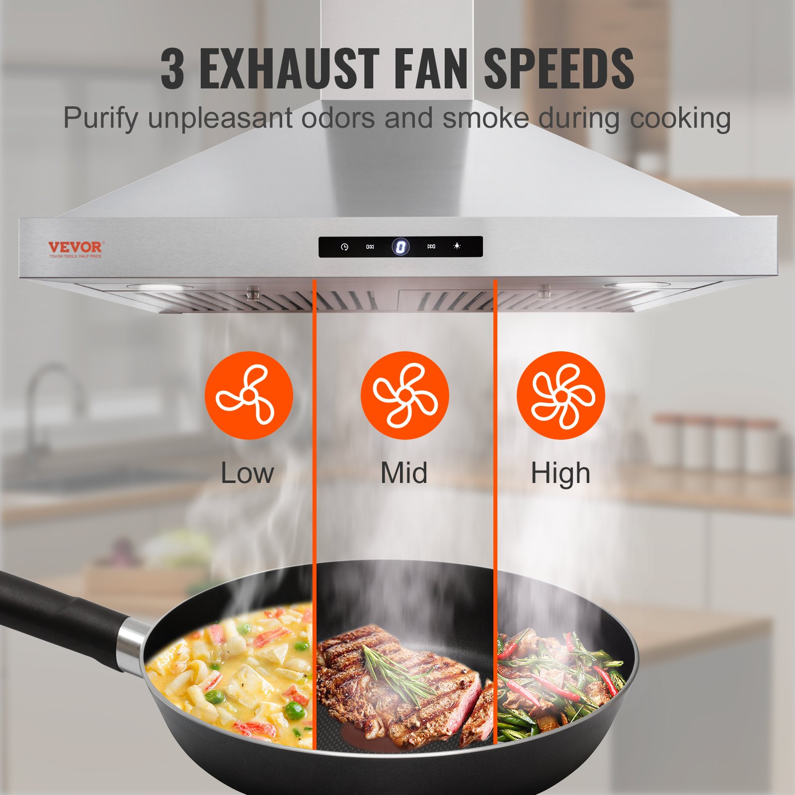 VEVOR Wall Mount Range Hood, Ductless Chimney-Style Kitchen Stove Vent ...