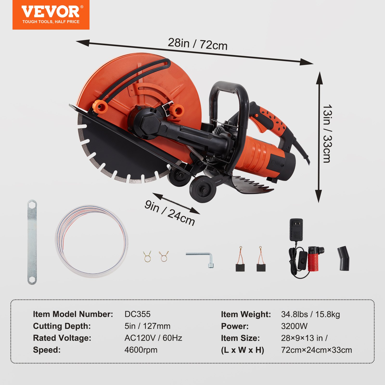 VEVOR Electric Concrete Saw, 16 in, 3200 W 15 A Motor Circular Saw