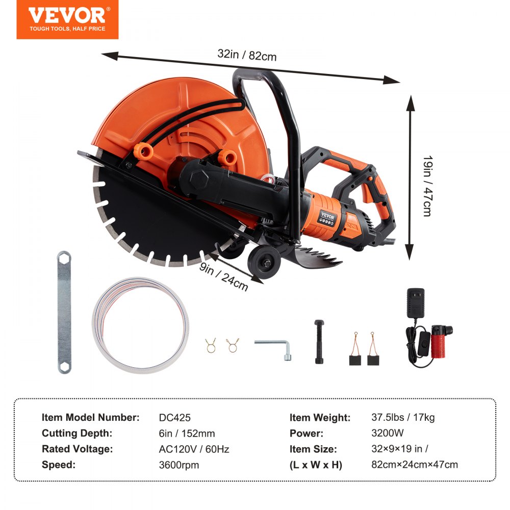 Motor Cutter VEVOR Electric Concrete Saw, 16 in, 3200 W 15 A Motor Circular Saw ...