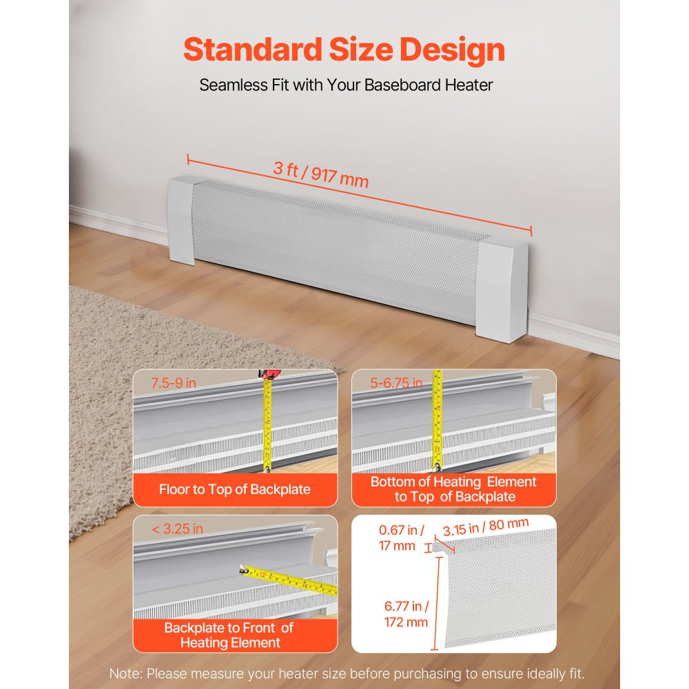 VEVOR White Baseboard Heater Covers – 3 ft / 917 mm Steel