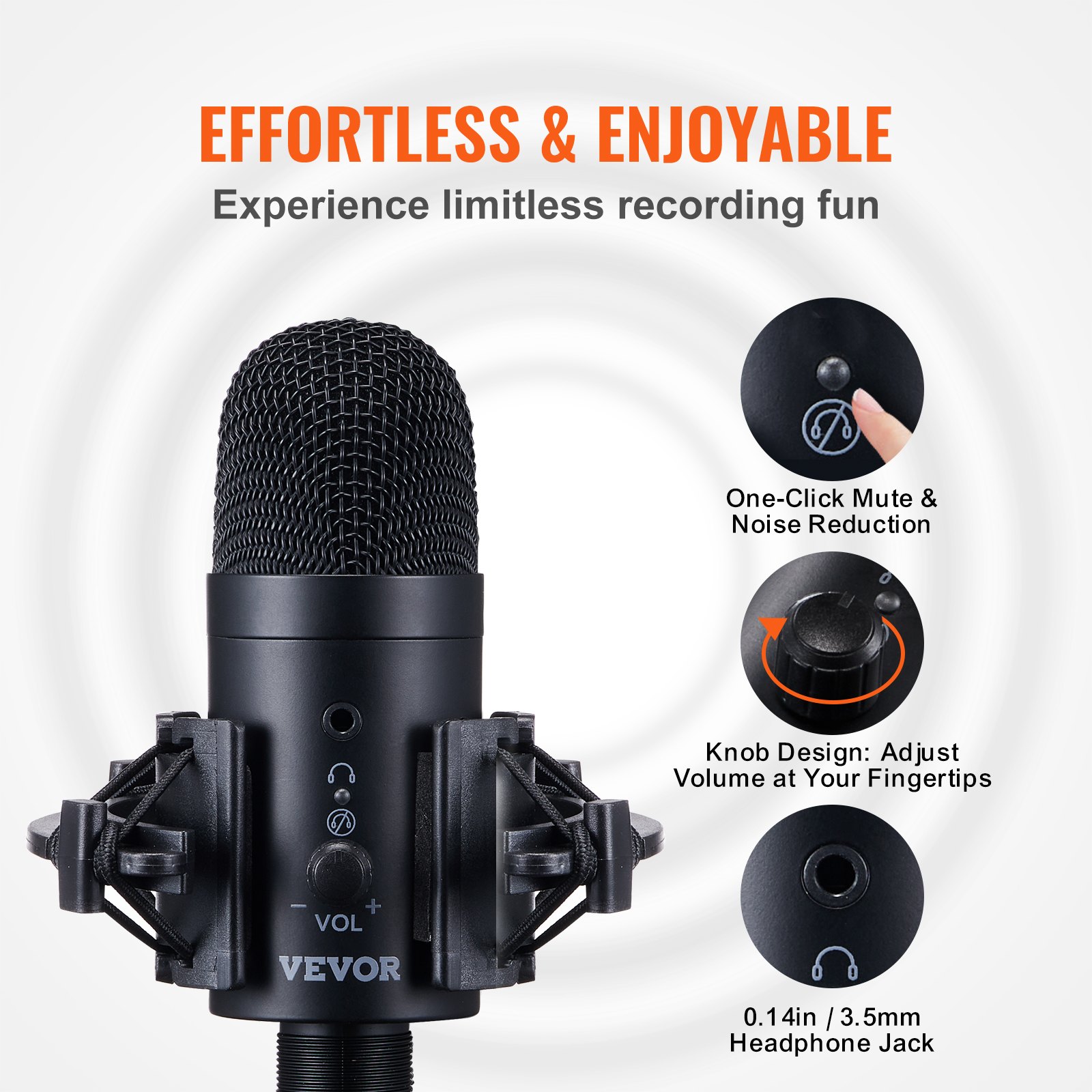 Mic Iwth Reverb Usb VEVOR USB Microphone, 192kHz/24-bit, Professional Condenser Microphone ...