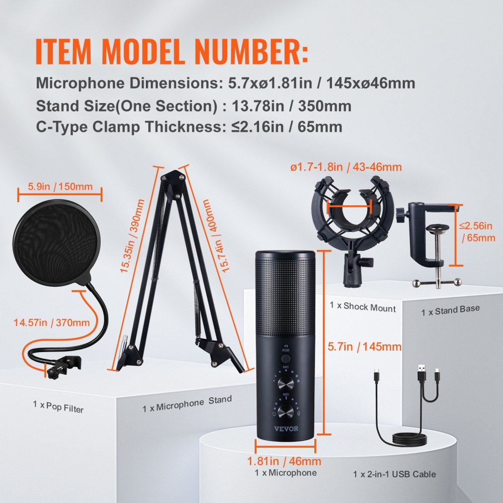 VEVOR Podcast Microphone Kit — 11 RGB Lighting Effects