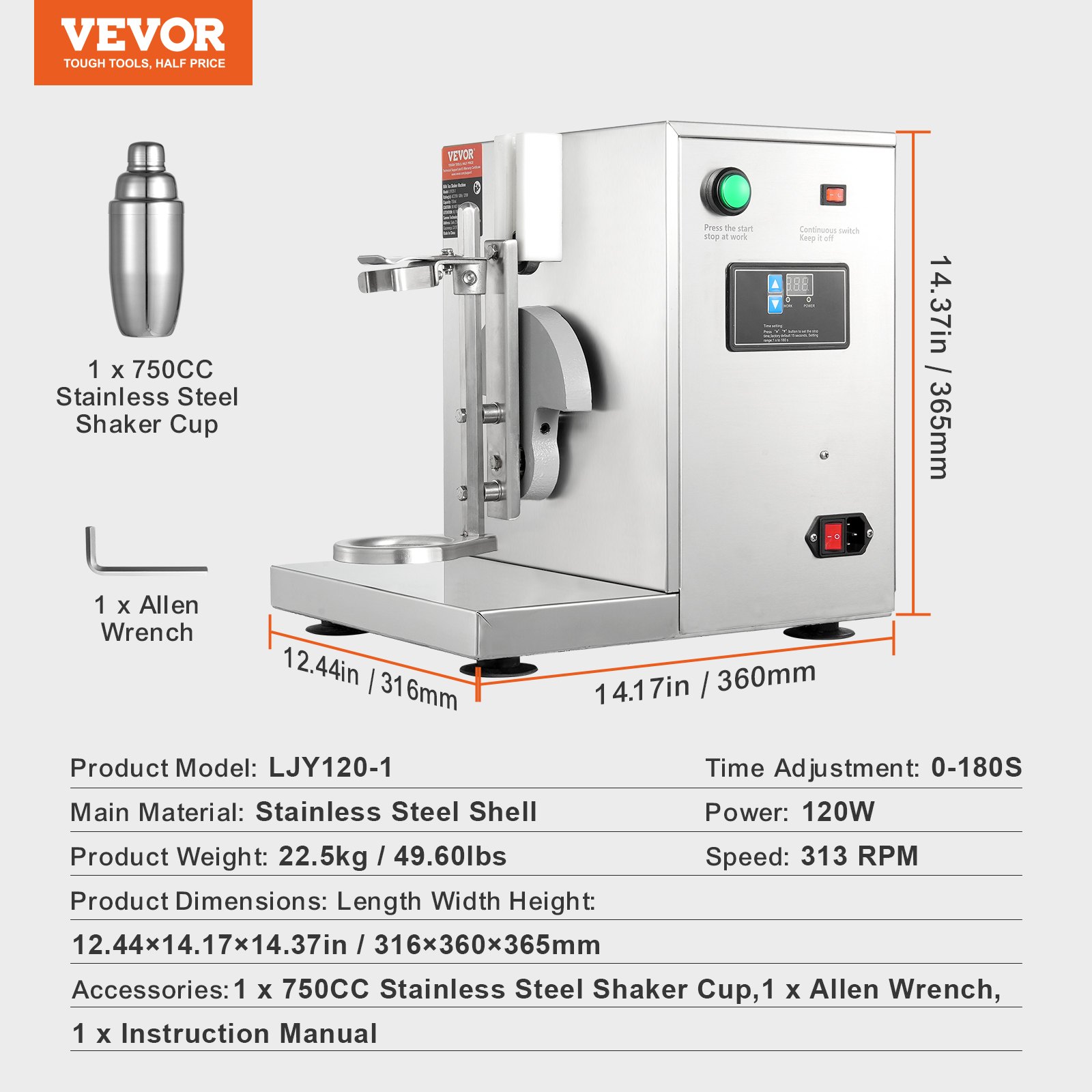 VEVOR Milkshake Maker Machine, 120W Commercial Milk Tea Shaker Machine ...
