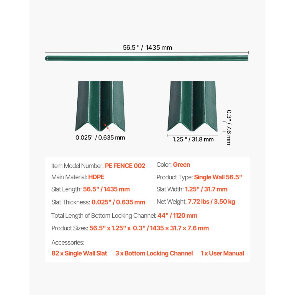 VEVOR Chain Link Fence Slats 5ft - 82 HDPE, 10ft Fence