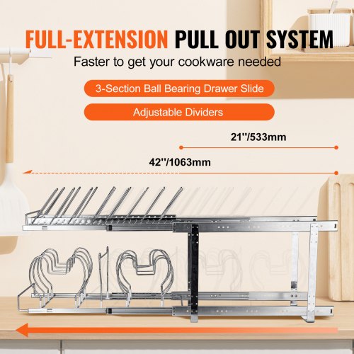VEVOR Pan and Pot Rack, 2-Tier Expandable Pull Out Under Cabinet ...