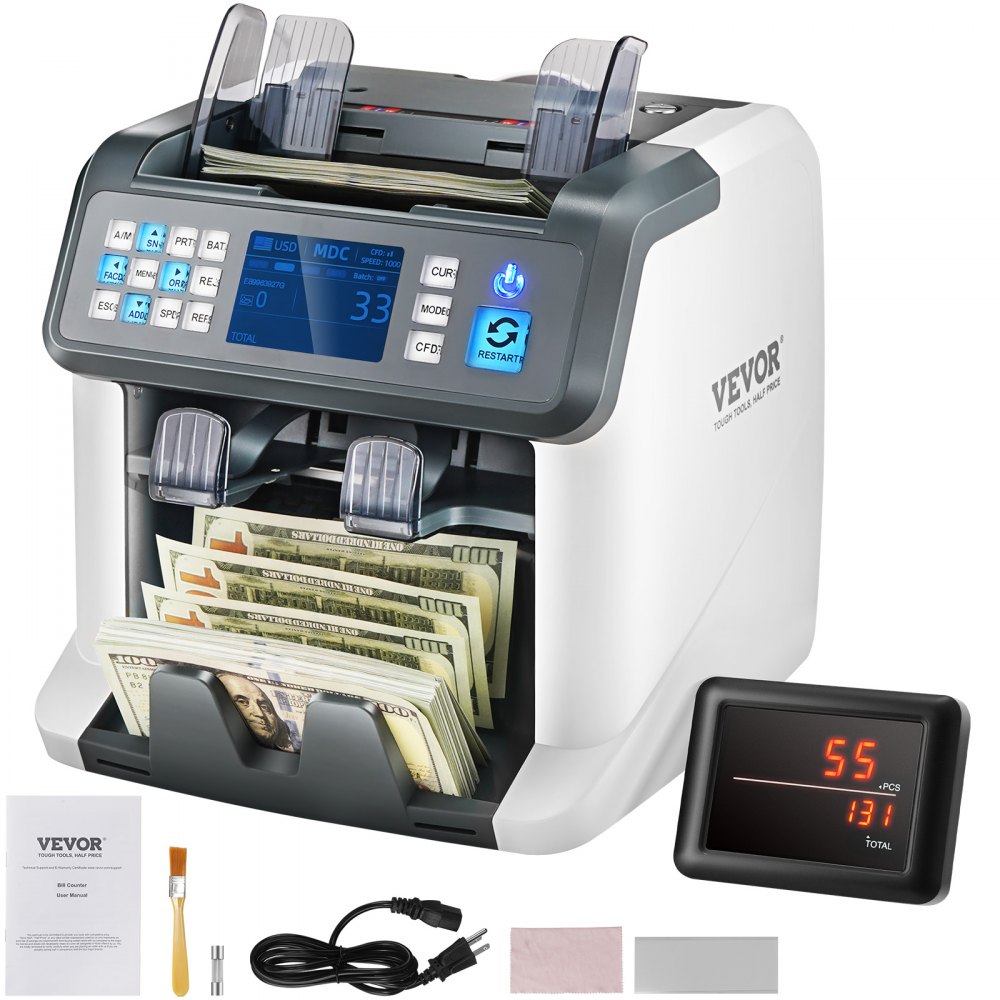 VEVOR Money Counter Machine, Bill Counter with Mixed Denomination, 2CIS,  SN, UV, IR, MG, DD Counterfeit Detection, Multi Currency, Value Counting  Cash