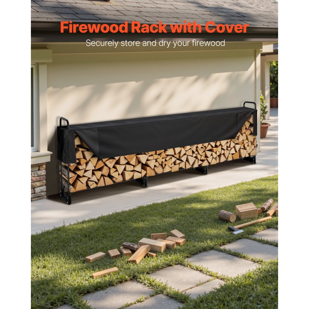 VEVOR 12.7FT Outdoor Firewood Rack with Cover, 152x14.2x46.1in,Heavy ...