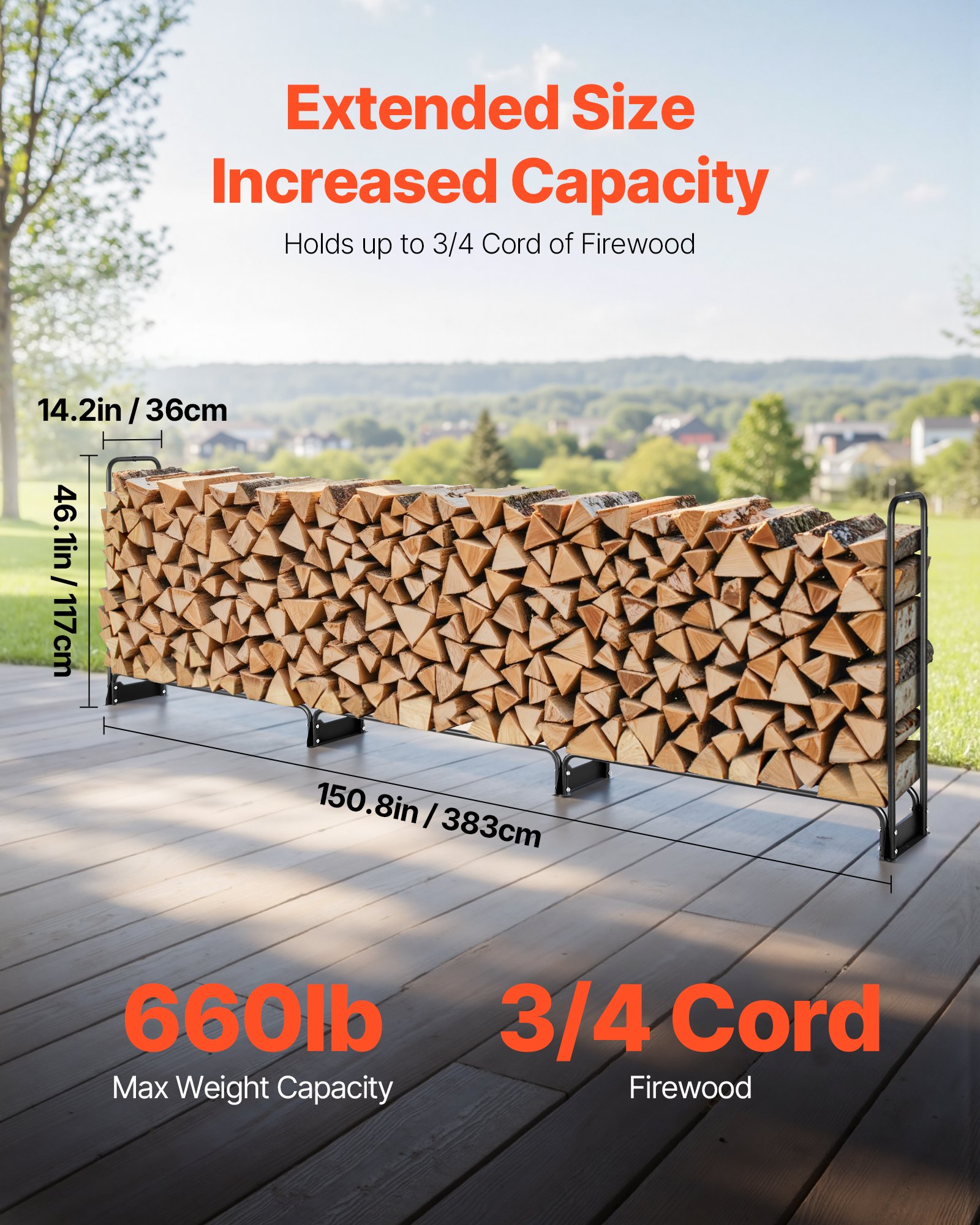 VEVOR 12.7FT Outdoor Firewood Rack with Cover, 152x14.2x46.1in,Heavy ...