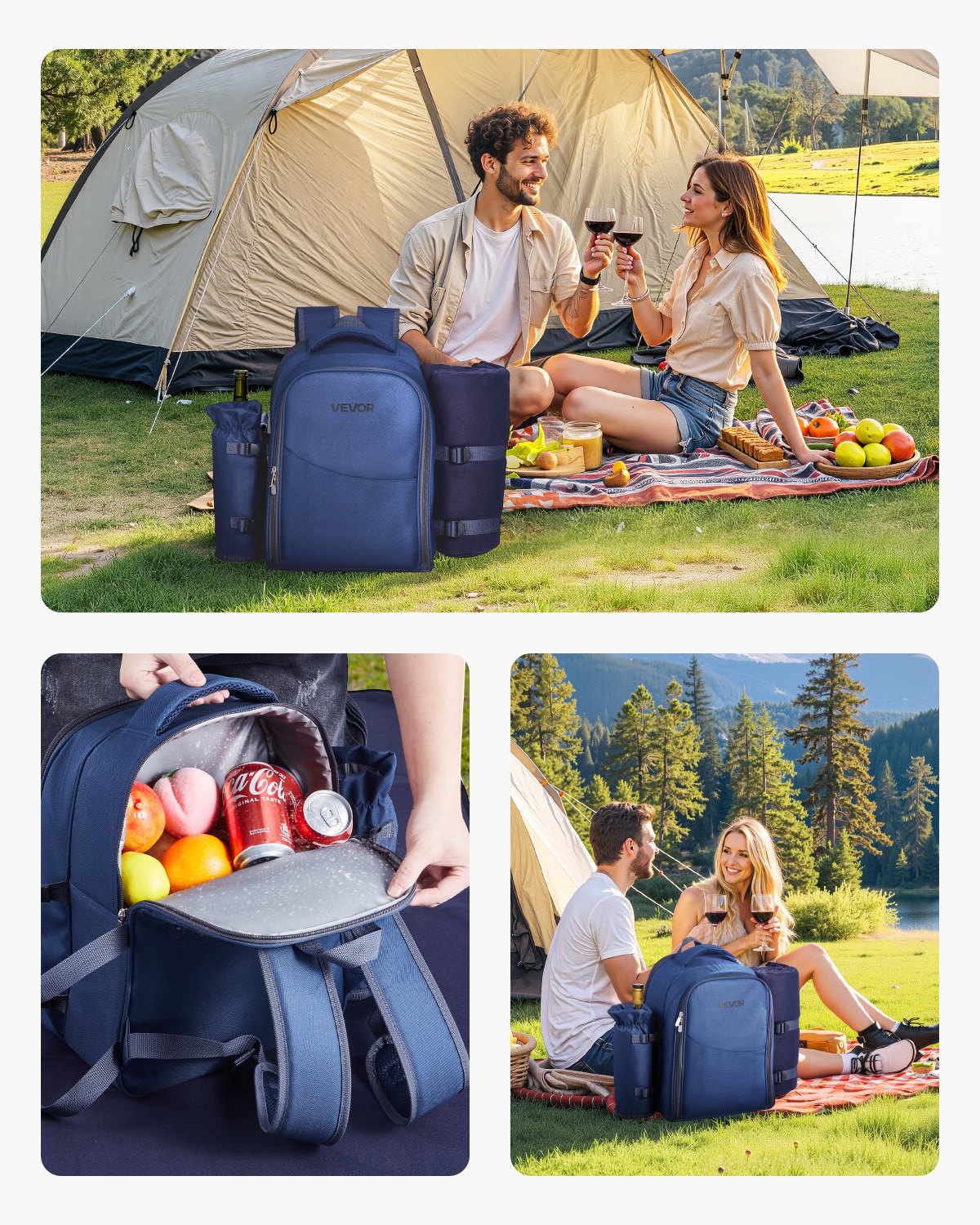 VEVOR Hiking Picnic Backpack – 2-Person Cooler, Navy