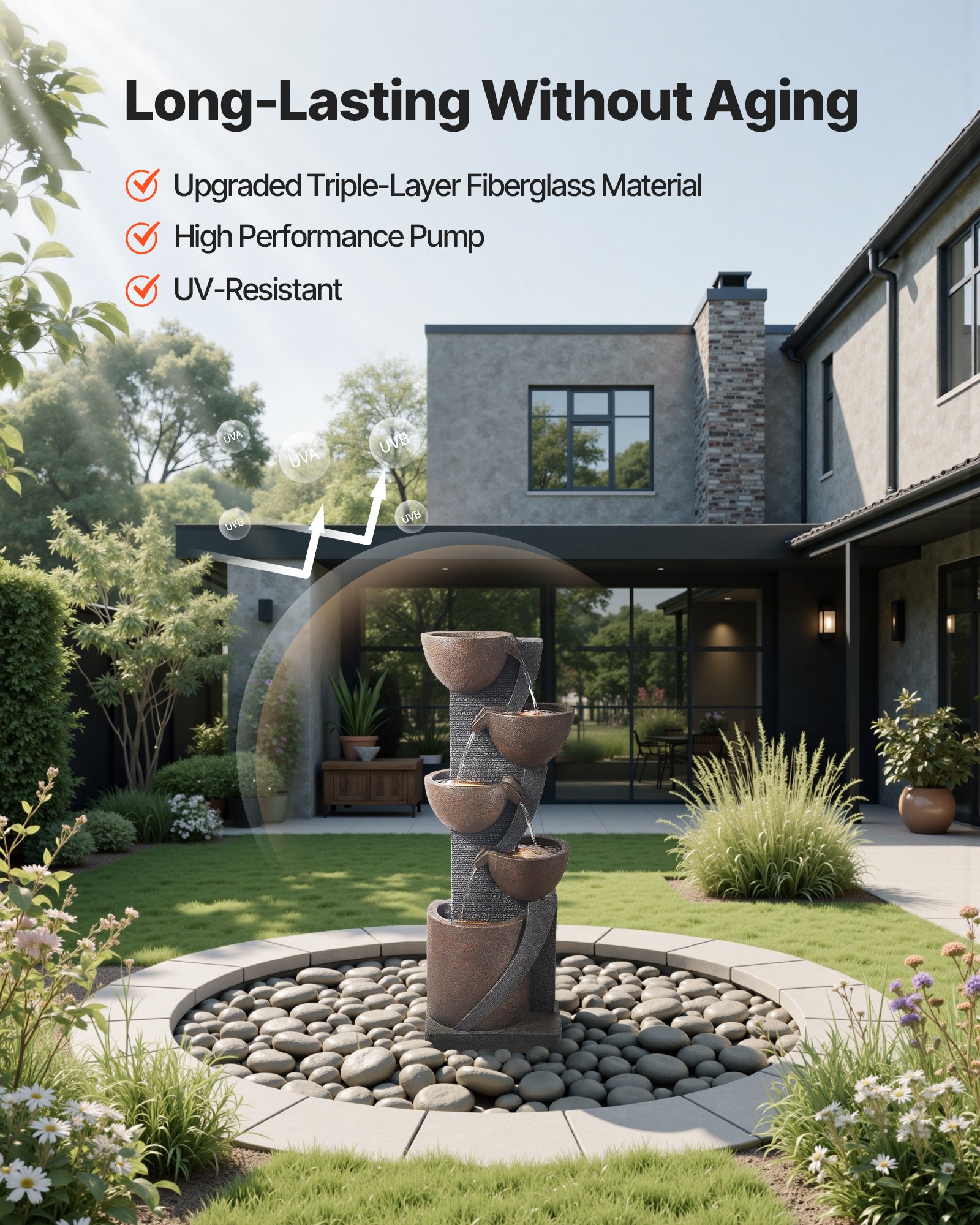 VEVOR Cascading Water Fountain – 5-Tier, 49.61 in Height