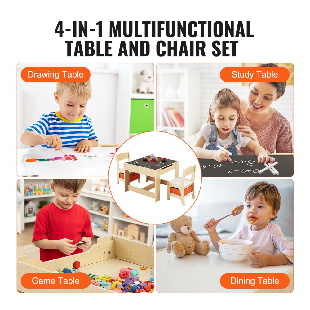 VEVOR Kids Table and Chair Set, Wooden Activity Table with Storage ...