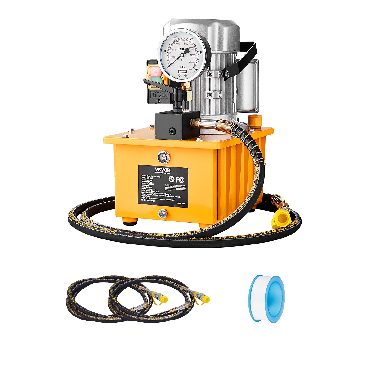 VEVOR Electric Hydraulic Pump, 10000 PSI 750W 110V, 488 in³/8L Capacity