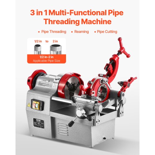 Electric Pipe Threader Machine 750W 28RPM Threading Cutter for 1/2