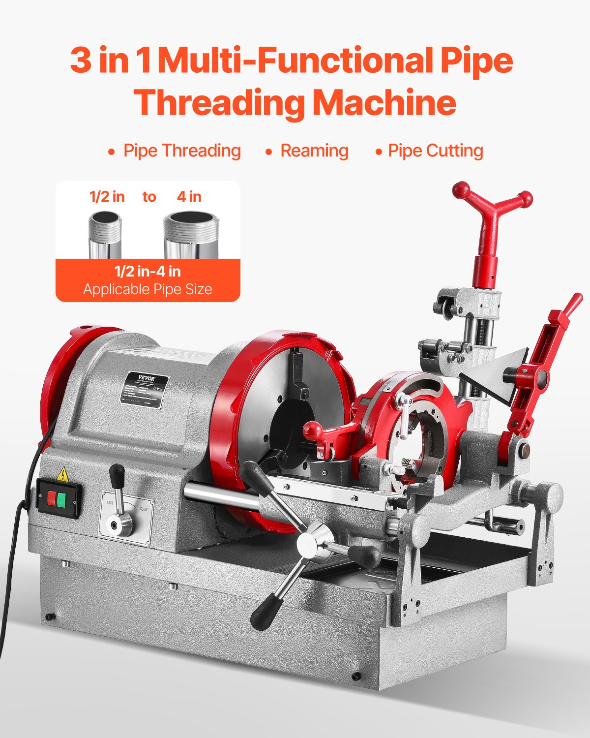 VEVOR Electric Pipe Threader Machine, 900W 2-Speed Threading Cutting ...