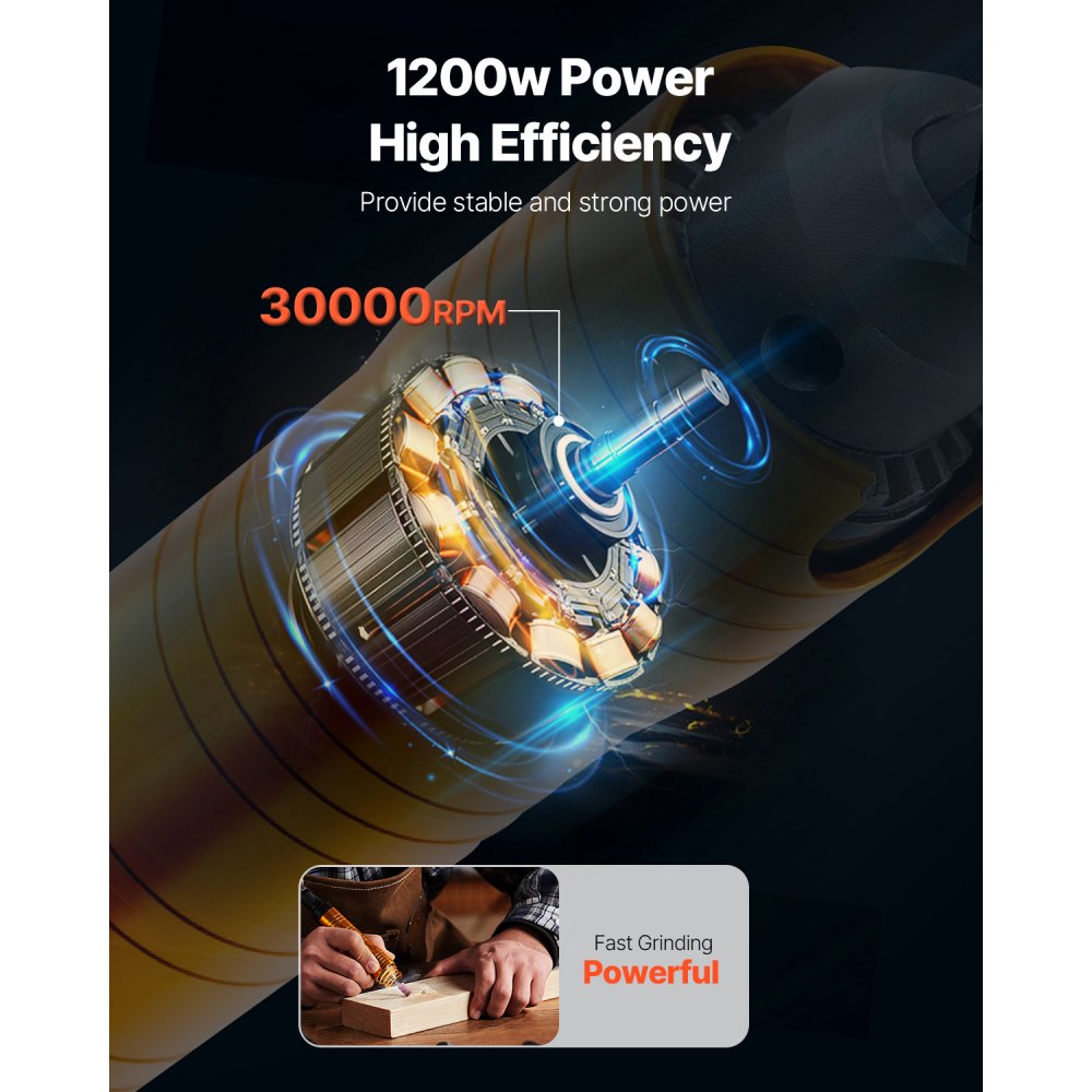 VEVOR Flex Shaft Grinder, 1200W 30,000RPM Electric Flex Shaft Rotary ...