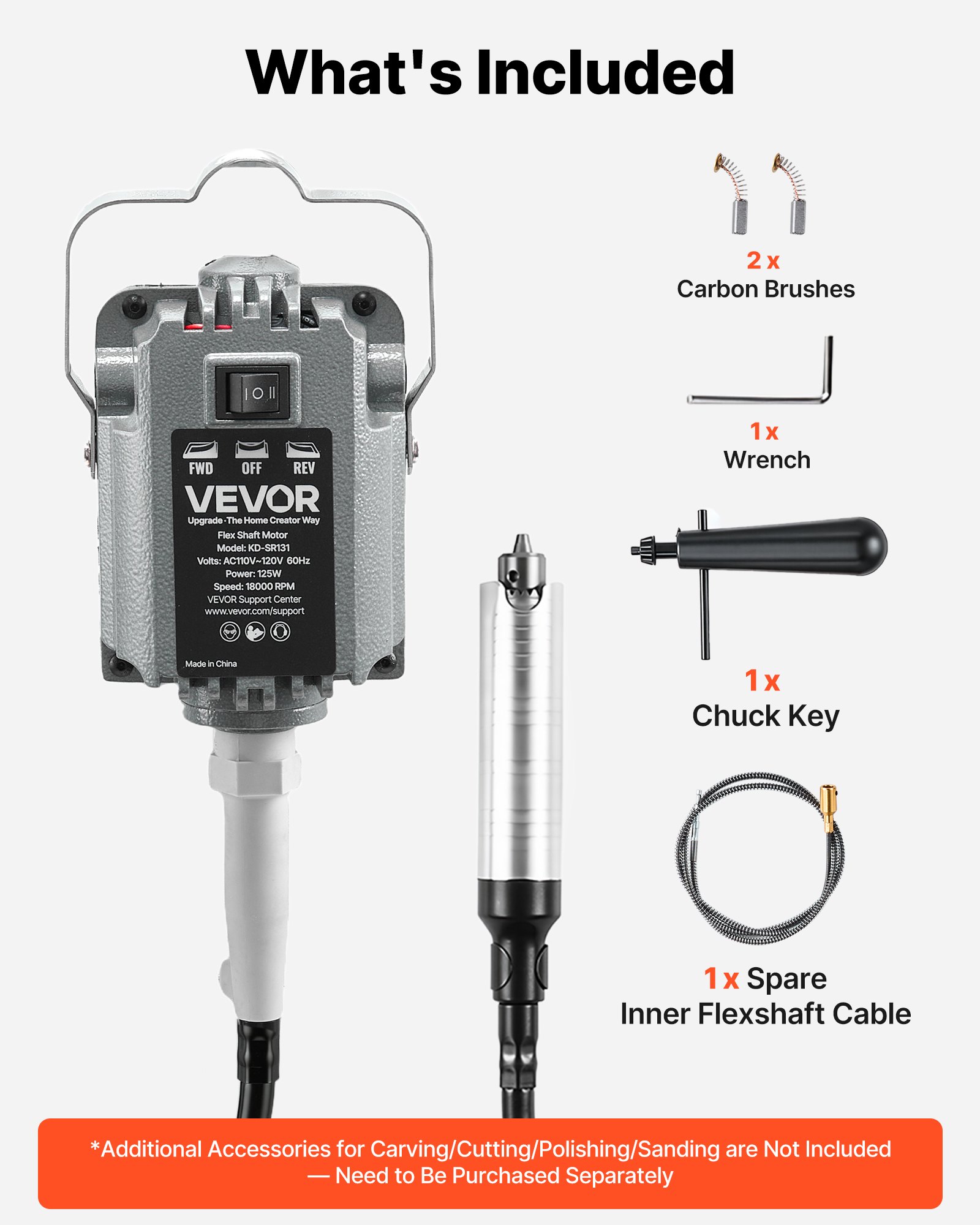 VEVOR Rotary Flex Shaft Tool – 125W, 18000 RPM, Foot Pedal