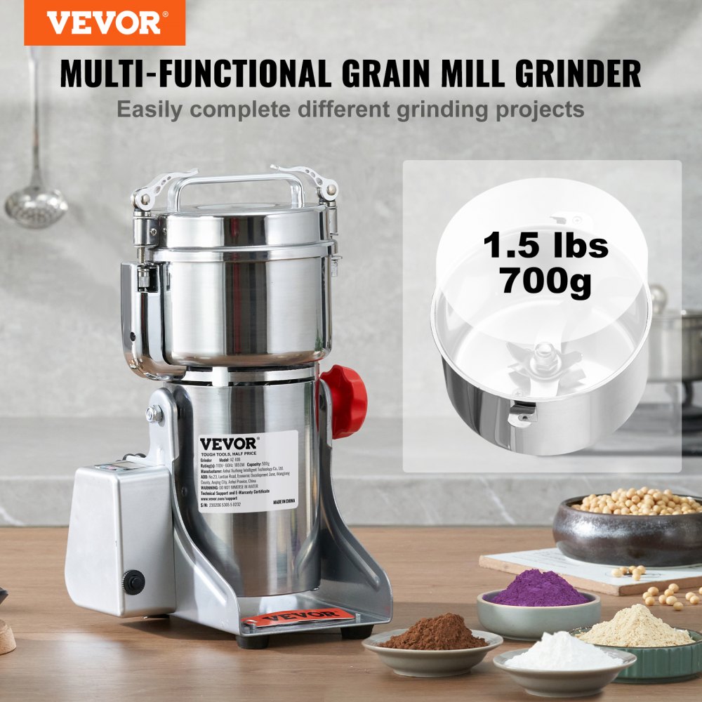 VEVOR 700g Electric Grain Mill Grinder, High Speed 2500W Commercial ...
