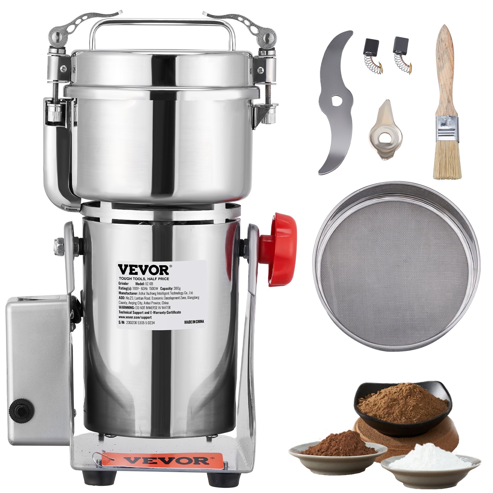 VEVOR 700g Electric Grain Mill Grinder, High Speed 2500W Commercial