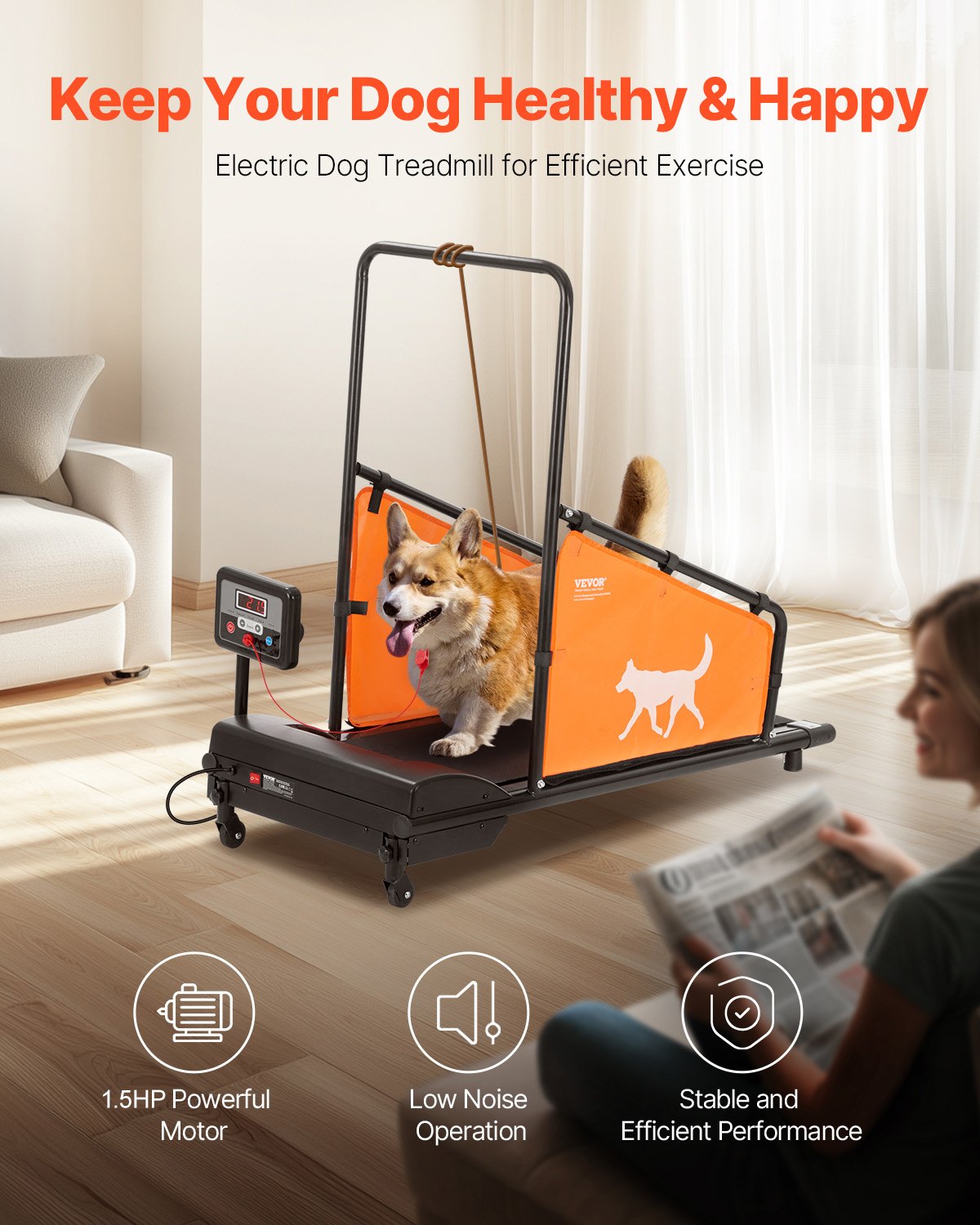 VEVOR Dog Treadmill for Medium Dogs, 200 lbs Weight Capacity, Electric ...