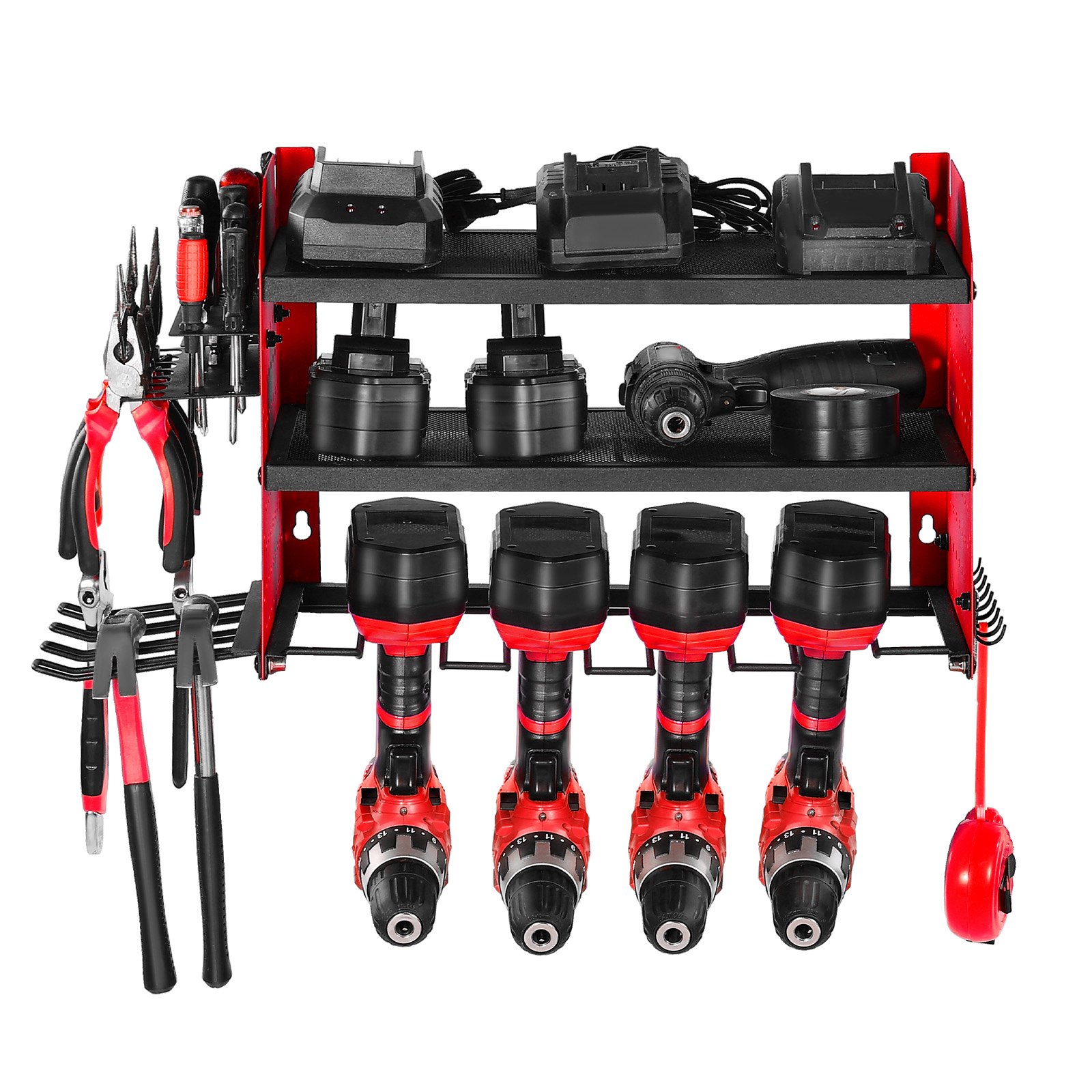 VEVOR Power Tool Organizer Wall Mount, 3-Layer Storage Rack with 4 ...