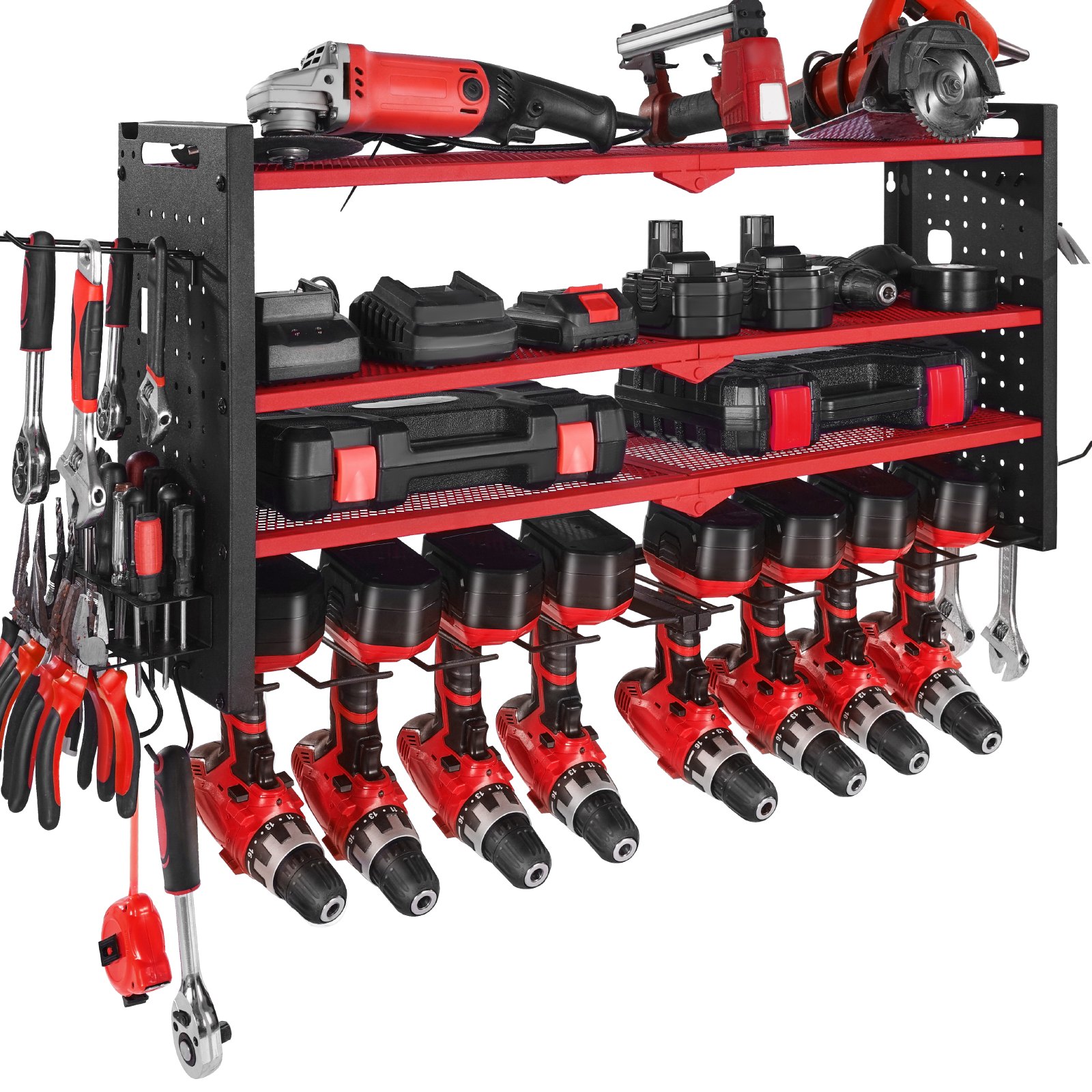 VEVOR Power Tool Organizer Wall Mount, 4-Layer Storage Rack with 8 ...