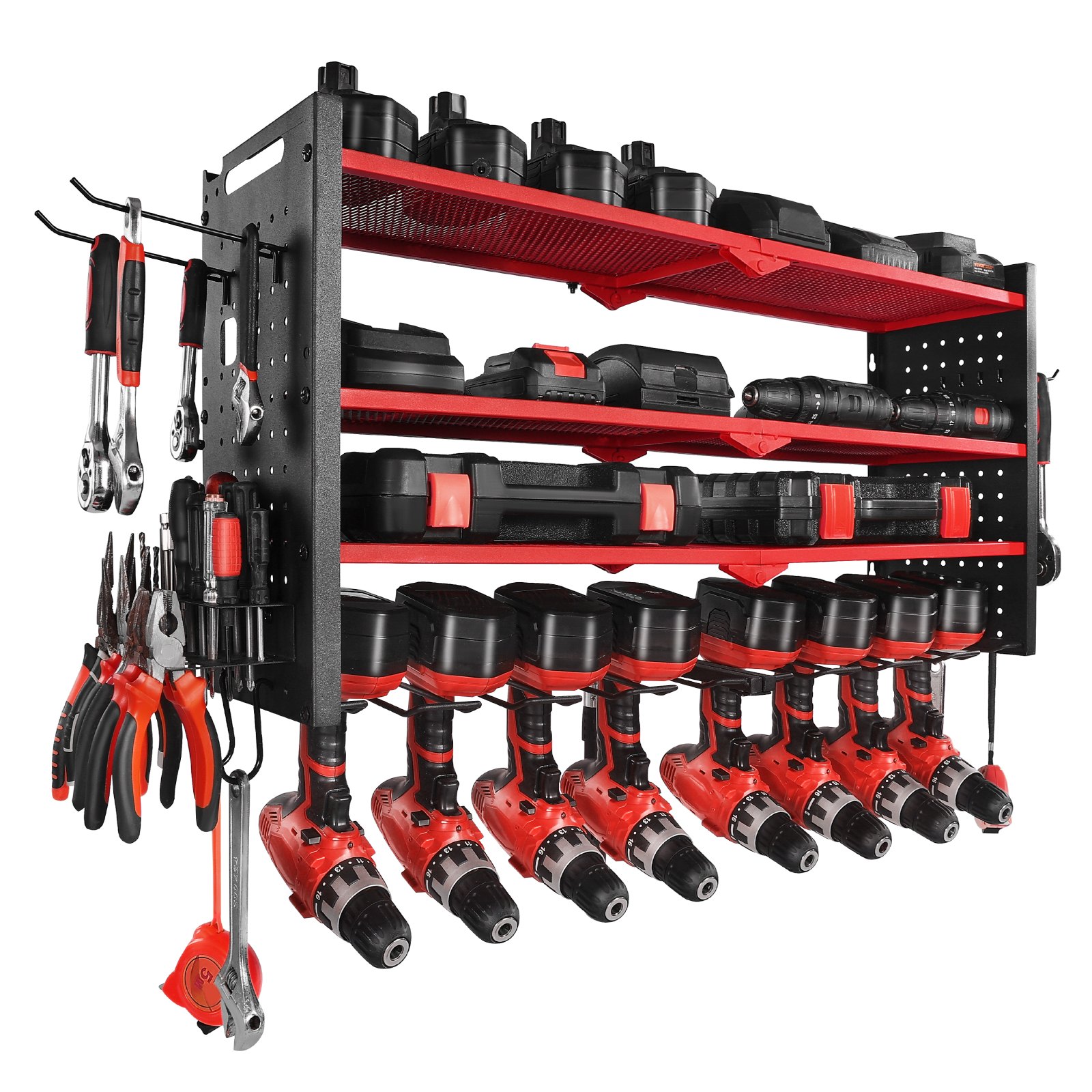 VEVOR Power Tool Organizer Wall Mount, 4-Layer Storage Rack with 8 ...