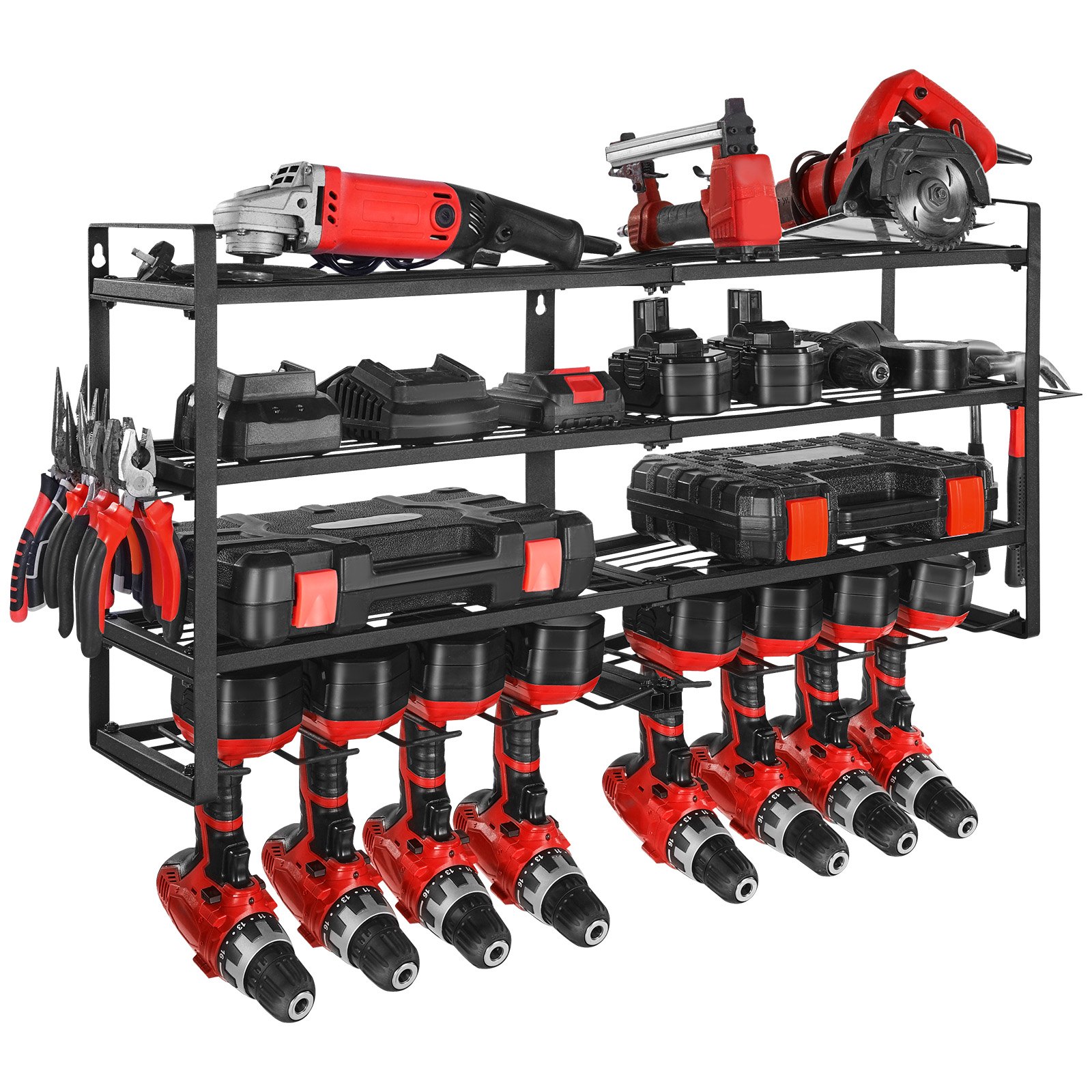 VEVOR Power Tool Organizer Wall Mount, 4-Layer Storage Rack with 8 ...