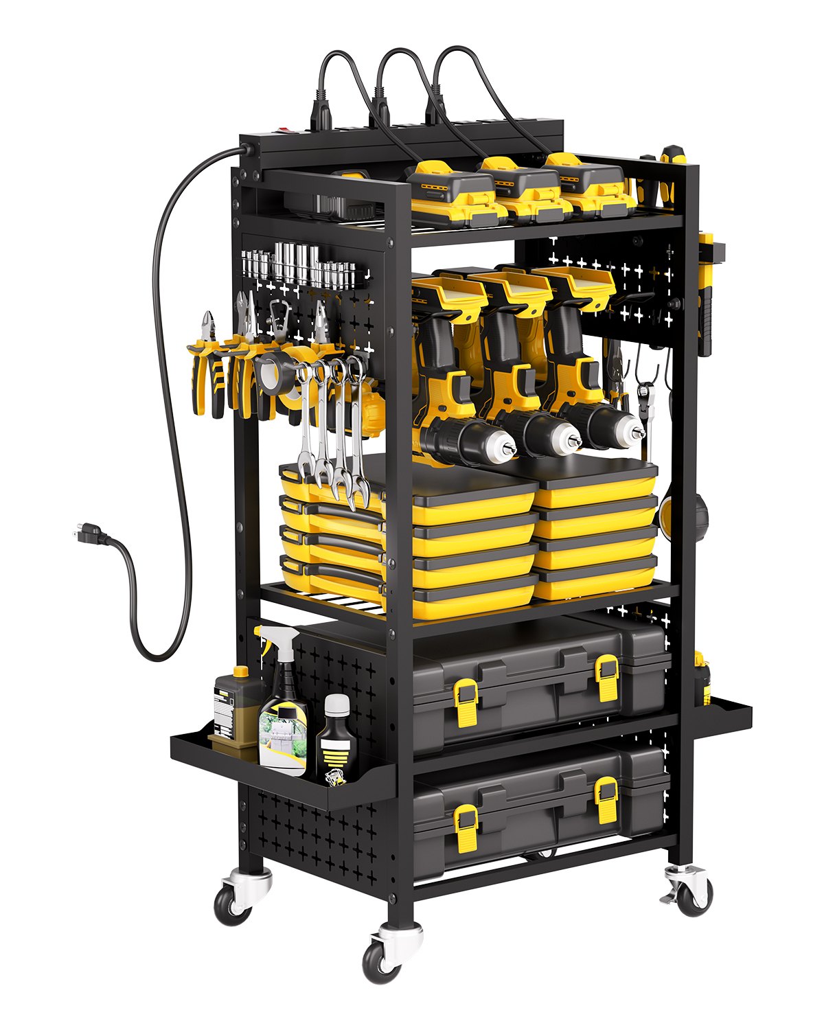 VEVOR Tool Storage Cart — 150Lbs Capacity & 8 AC Outlets
