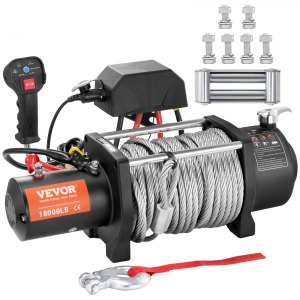 VEVOR Electric Winch, 12V 18,000 lb Load Capacity Steel Rope Winch